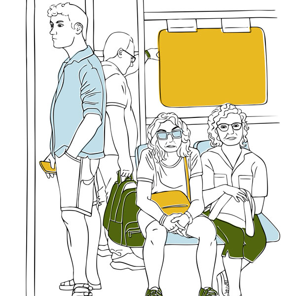 Illustration of four people on a subway
