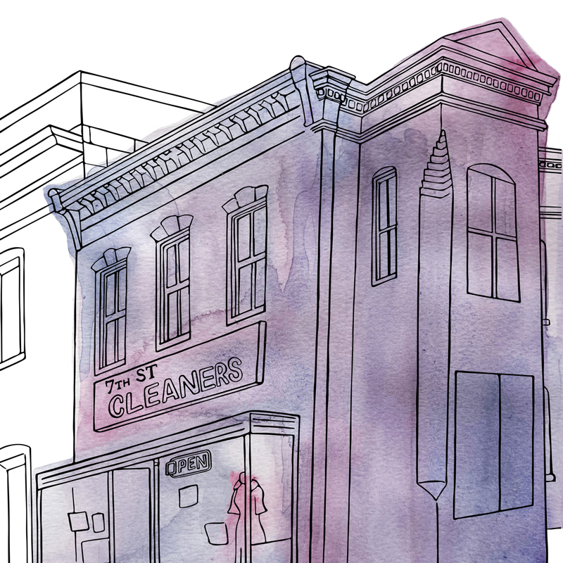 Watercolor illustration of a building