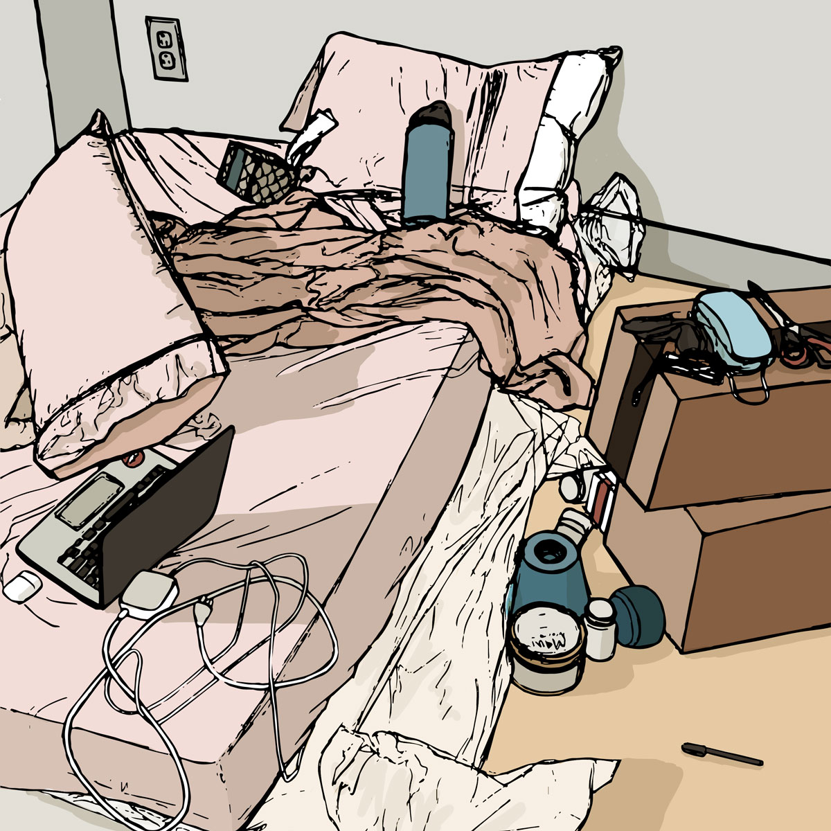 Illustration of messy bedroom: Entropy Illustration Series