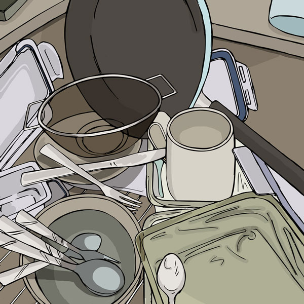 Illustration of dishes in sink