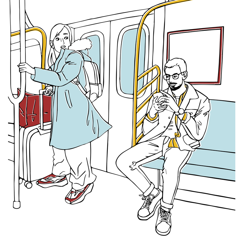 Illustration of two people on a subway