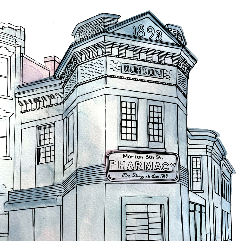 Watercolor illustration of a building