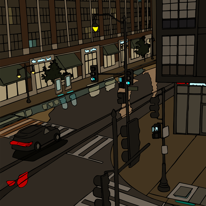 Illustration of a neighborhood out of a bedroom window