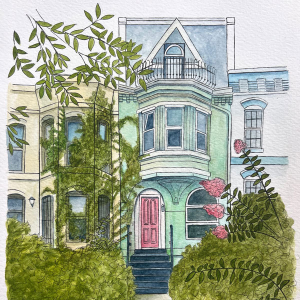 Watercolor illustration of a row house