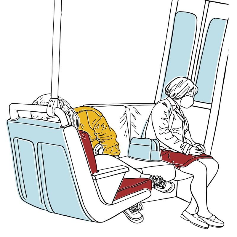 Illustration of two people on a subway